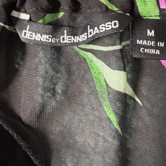 Dennis Basso Black Sheer Black Peasant Top with Floral Graphic + Tassels size M - Picture 7 of 8